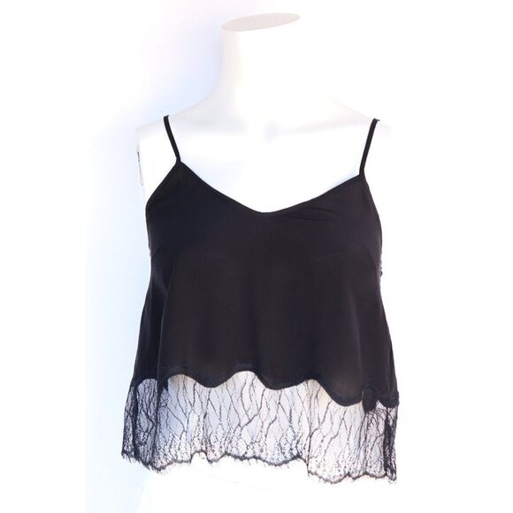 Wilfred Aritzia Women's Size XS Black Chimere Camisole Silk Lace Trim Tank Top - Picture 2 of 6